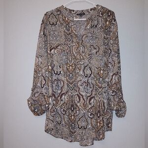 Ava & Grace Paisley Blouse in Brown and Cream 3X